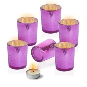 Pure Source India Glass Votive Candle Holder Pack of 6 Pcs, Decorate Your House with This Unique Candle Holders (Pink Mercury Gold)