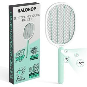 Halohop Mosquito Bat with Torch Light, 30% Bigger Mosquito Killer Racket, Type C Rechargeable Electric Fly Swatter for Indoor and Outdoor, Mosquito Racket with 6 Month Warranty