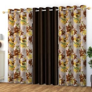 YUKANY Digital Printed Eyelet Curtains for Home Decor I Pack of 3 I (Brown, 4 X 5 Feet)