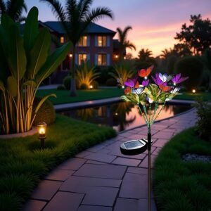 Homehop Solar Light for Garden 14 Butterflies Swaying 42 LED Decorative Lamp for Outdoor, Pathway, Balcony, and Home décor and Yard Multicolor Auto On/Off (800mah-ABS)