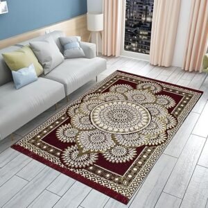 Furnishing Hut Premium Collection of Carpet 5X7 | Soft Velvet Rug for Living Room, Hall & Bedroom | Floor Carpet for Home/Dari & Kalin | Reactangular Rugs &Carpet (Maroon)