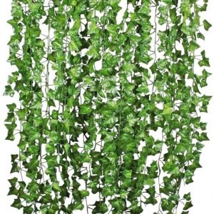 das Artificial Plants Leaves Ivy Garlands Plant Greenery Hanging Vine Creeper Home Decor Door Wall Balcony Decoration Party Festival Craft, 80 Leaves, Green (6 pcs) Silk;Plastic