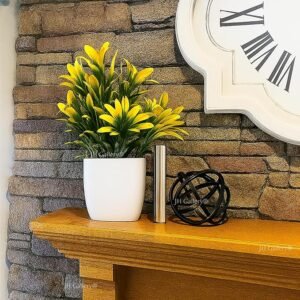 JH Gallery Artificial Flower Pot for Home Decor, Mini Real Feel Plastic Green Yellow Plant, Indoor Outdoor Home Decoration Items for Living Room, Artificial Plants with Pot, Pack of 1