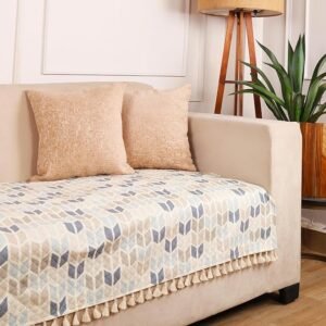 STITCHNEST 3 Seater Printed Quilted Velvet Sofa Slip Cover Protector with Tassels