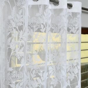 Rashee Creations Premium Sheer Net Lilli Design Transparent Curtains for Window- 5 Feet (Pack of 1) White