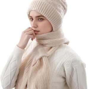 KANISYA Winter Cap for Women with Mufflers, Knitted Woolen Cap for Girls, Stylish Woolen Caps for Women Winter Wear Scarf (MULTICOLOR)