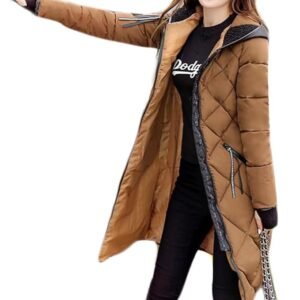Big Tang Womens Polyester Winter Thumb Hole Overcoat Quilted Hood Long Parka Coat Coffee, Small