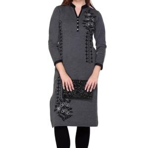 Rosary Women's Winter Woolen Kurti Embroidered Straight Fit Ethnic Wear with 2 Side Pockets