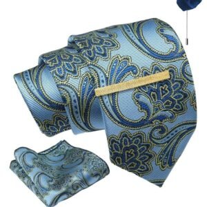 Axlon Tie for Men – Micro Silk Neck Ties Set with Cufflinks Flower Pin, Pocket Square & Black Gift Box, Combo Necktie Sets for Office Wear, Formal Suits & Weddings (0, AXPL)