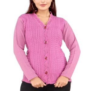 Women Winter Designer Woolen Sweater Cardigan (PINKSELF)