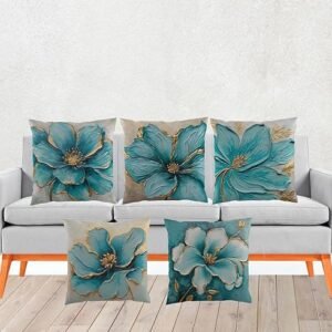 SCPmarts Flower Printed Cushion Cover Home Decorative Covers for Sofa Soft Solid Square Throw Pillow Cushion Covers Satin Cushion Covers Set of 5 Size 16 x 16 Inch (Design 12)