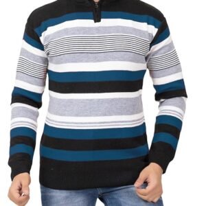 ColorChakra Mens Woolen Sweater for Winters Striper Cardigan Wool Pullover