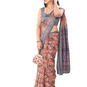 RAJESHWAR FASHION WITH RF Women's Kota Doria Floral Print Fancy Sarees For Girls With Blouse Piece,Saree Length-5.50 Mtr,Blouse Length-0.8 Mtr(Tulsi)