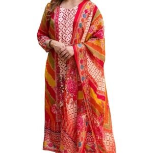 GoSriKi Women's Rayon Viscose Straight Printed Kurta with Pant & Dupatta
