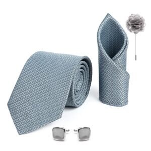 RIZORO Tie for Men – Self Silk Neck Ties Set with Cufflinks Flower Pin, Pocket Square & Black Gift Box, Combo Necktie Sets for Office Wear, Formal Suits & Weddings (0, SIDIRX)