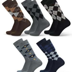 ANCHOR, Cotton Argyle Socks for Men Full Length, Formal Cotton Mens Socks, Free Size, Pack of 5