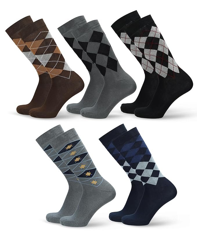 ANCHOR, Cotton Argyle Socks for Men Full Length, Formal Cotton Mens Socks, Free Size, Pack of 5