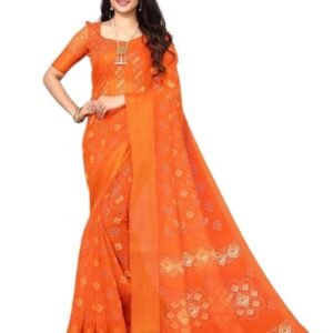 Women's Cotton Printed Zari Stripe Saree With Unstitched Blouse Piece