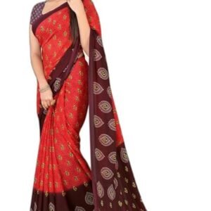 leelavati Women Printed Georgette Saree for Women With Unsticted Blouse Peice (Red, Brown) (LV-GR-1305)