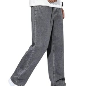 CABRRR Men’s Grey Denim Jeans | Relaxed Straight Leg Loose Fit Pants | Comfortable Durable Casual Trousers for Men | Everyday Wear Denim Bottoms for Street & Office Fashion