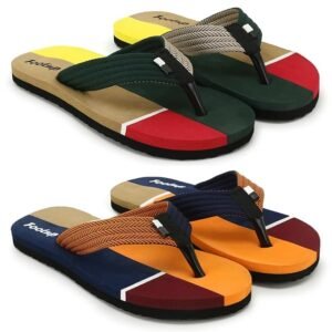 Men’s Flip Flops Pack of 2 Pair | Men’s Casual Slippers with Padded Sole | Fabric Upper Strap Chappal | Non-Slip EVA Base | Light Weight Footwear for Home, Indoor Spaces & Outdoor Use