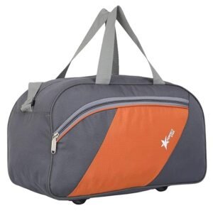 Perfect Star 40L Travel Duffle Bag for Men & Women | Lightweight Polyester Luggage Bag Without Wheels | Water-Resistant Hand Carry Bag for Travel, Gym, Weekend Trips (42x23x29 cm) (Grey Orange)