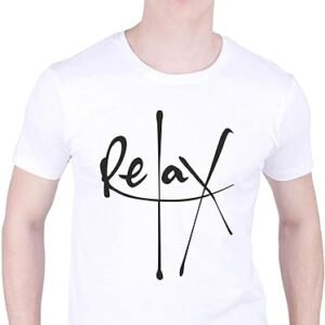 Men's White T-Shirt with Black 'Relax' Print, Cotton