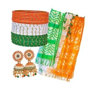 Swara Creations Tricolor Metal Tiranga Bangles Set with Golden Dots for Women & Girls for Independence Day & Republic Day & Other Patriotic Occassions.