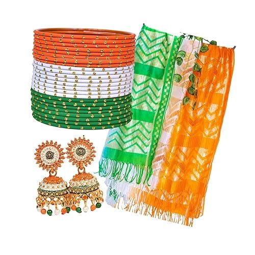 Swara Creations Tricolor Metal Tiranga Bangles Set with Golden Dots for Women & Girls for Independence Day & Republic Day & Other Patriotic Occassions.