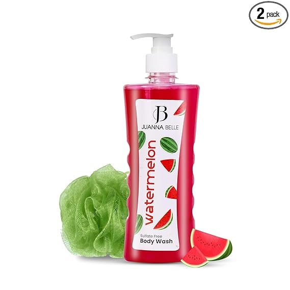Juannabelle Watermelon Natural Extract Body Wash With Loofah | SLS & Paraben-Free Shower Gel for Deep Cleansing, Hydrated & Nourished Skin with Long Lasting Fragrance | 500 ml