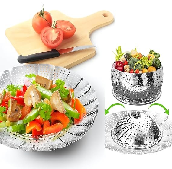 DDN_R_ Vegetable Steamer for Cooking || Steamer For Kitchen || Basket Stainless Steel Vegetable/Fruits/Salad/Steaming with Insert for Pots, Crock, Pans Food Drain Bowl (medium)