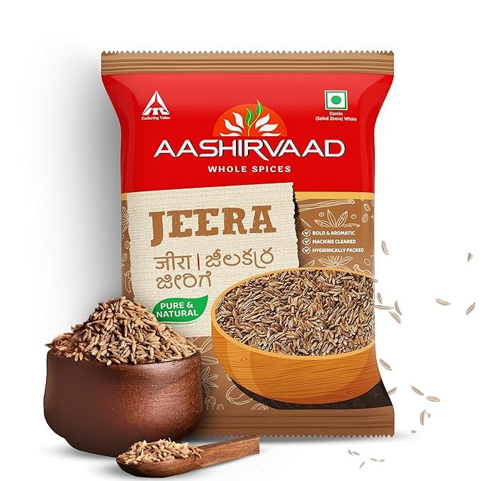 Aashirvaad Jeera, Aromatic Whole Spice, Thick, Tall & Whole Seeds, Dark Brown, 100% Pure, Dust Free & Hygienically Packed, 100g Pack