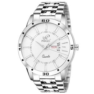 PIRASO Analog Day and Date Working Display Silver Chain Watch for Men&Boys